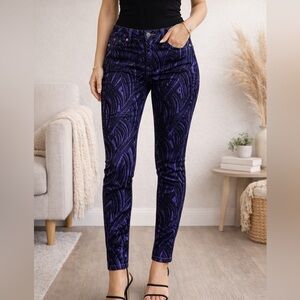 7 For All Mankind Skinny Flocked Sateen Womens Jeans Navy Black Size 26